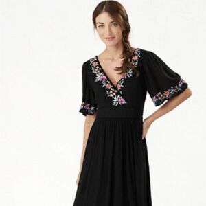 Tommy Bahama Embroidered Tropical Retro Black Boho Maxi Wrap Dress Size Medium